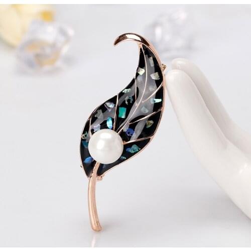 Fashion New Arrival Gifts Drop Oil Crystal Pearl Leaf Vintage Brooch Pins For Girls Women Jewelry