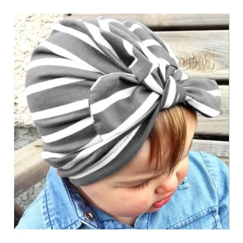 10pcs 2017 Girls Boys Soft Striped Turban Bunny ear Knot Cap Beanie Hat Rabbit Ears Knot Muslim Hat Bohemian Hat