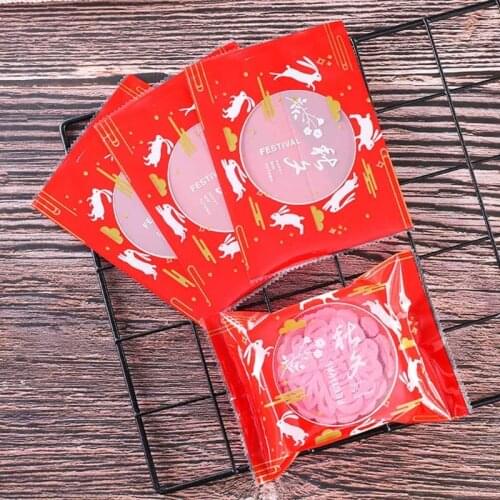 100 Pcs Autumn Festival Moon Rabbit Pattern Moon Cake Bags Plastic Cookie Candy