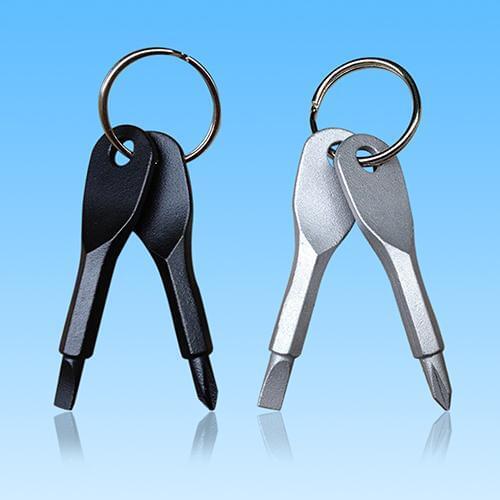 2 Keys Stainless Keychain Screwdriver Set Outdoor Multifunction Pocket Tool