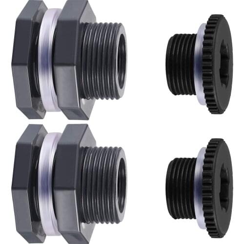2 Pieces PVC Bulkhead Fitting with Plugs for Rain Barrels, Aquariums, Water Tanks,Tub (3/4 Inch+4 mm Thick Silicon Seal Gaskett)