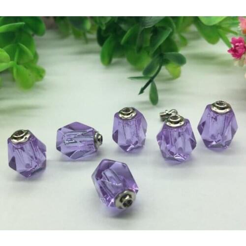 20pcs/lot 10*15mm screw cap rhombus vial pendant purple Crystal Perfume bottle Necklace Pendant charms name or rice art