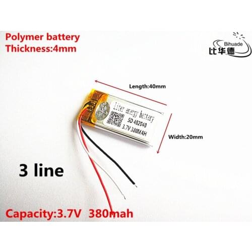 3 line Good Qulity 3.7V,380mAH,402040 Polymer lithium ion / Li-ion battery for TOY,POWER BANK,GPS,mp3,mp4
