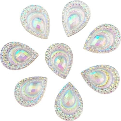 40pcs 13*18mm AB Resin Peacock eye White Drop Flatback Rhinestone Ornament Applique Wedding DIY Scrapbook SF064
