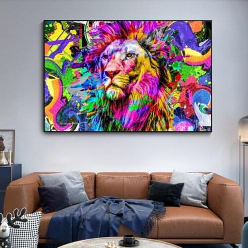 Abstract Psychedelic Lion Cat Canvas Painting Posters and Prints Colorful Animals Wall Art Pictures for Living Room Decor