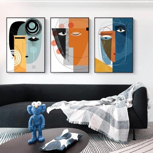 Abstract Faces Geometric Canvas Painting Contemporary Poster and Print Nordic Wall Art Picture for Living Room Modern Home Decor