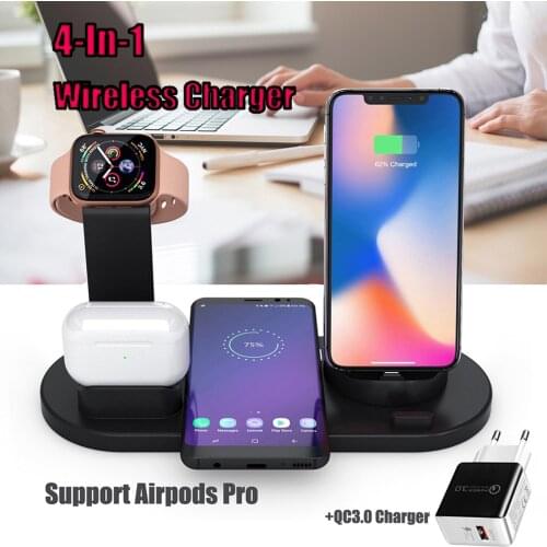 4 in 1 Wireless Charging Station for iPhone 11Pro XS Max XR 8 AirPods Pro Apple Watch 5 4 3 2 Fast Qi Wirless Charger Stand Dock