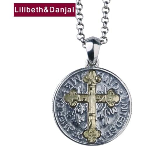 Europe Letter Cross Coin Pure 925 Sterling Silver Retro Free Leather Chain Necklace Pendant Fine Jewelry For Women Men 2021 P04