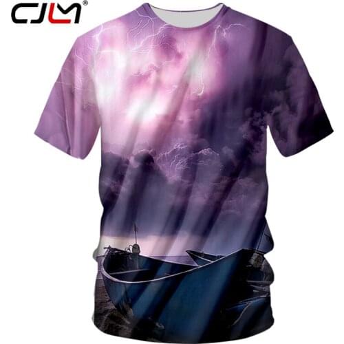 CJLM New Gothic Summer Flashing Sailboat Printed 3D T Shirt O-Neck Hipster Short Sleeve Cool T-Shirt Homme For Male Street Tops