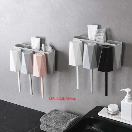 Bathroom Toothbrush Holder Set Wall Mounted Toothbrush Holders with 3 Cups Home Organizer Bathroom Accessories