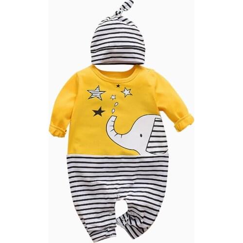 Autumn New Baby Boys Girls Long Sleeve Romper Newborn Casual Striped Printed O-Neck Playsuit With hat Cute Kids Outfits