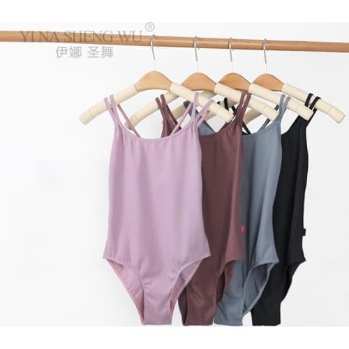 Women Ballet Leotards Double Straps Bodysuit Gym Suit Girls Adult Dance Camisole Ballet Dancewear Resilient Gymnastics Leotards