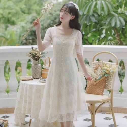 Square Collar Elegant Sweet Dress Robe Femme Mesh Sequin Fairy Party Kawaii Dress for Females Korean Summer Chic