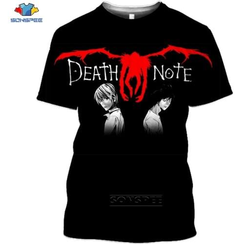 SONSPEE Japan Harajuku Anime Death Note Tshirt Man 3d Print Summer Short Sleev Black T Shirt Women Horror Cartoon Death-Note Top