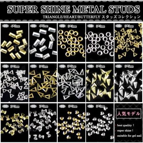 Hot Fashion 150pcs/lot hollow triangle heart bow tie mini super shine metal studs for nails