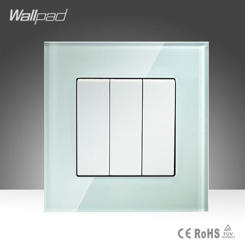 3 Gang 2 Way Push Button Switch Wallpad Smart Home White Glass Double Control Push Button Control Wall Switches Free Shipping