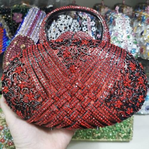 Red/AB Diamond Evening Clutch Purse New Fashion Lady Crystal Lipstick Phone Clutches Elegant Women’s Shoulder Party Small Bags