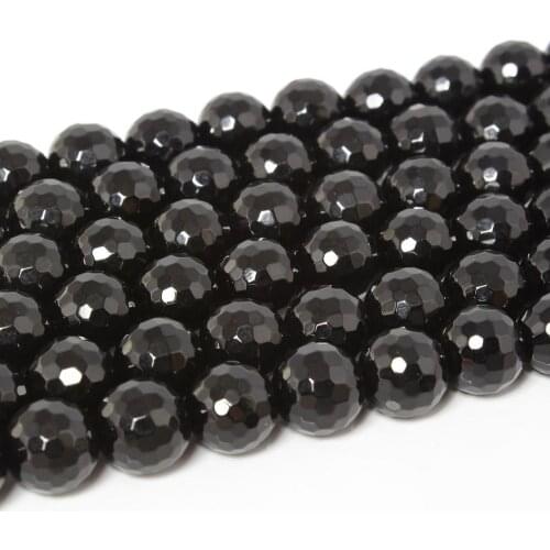 6 8 10 12mm Natural 128Facet Black Agate Onyx Stone AAA Round Fine Gemstone Loose Beads for Necklace Bracelet DIY Jewelry Making