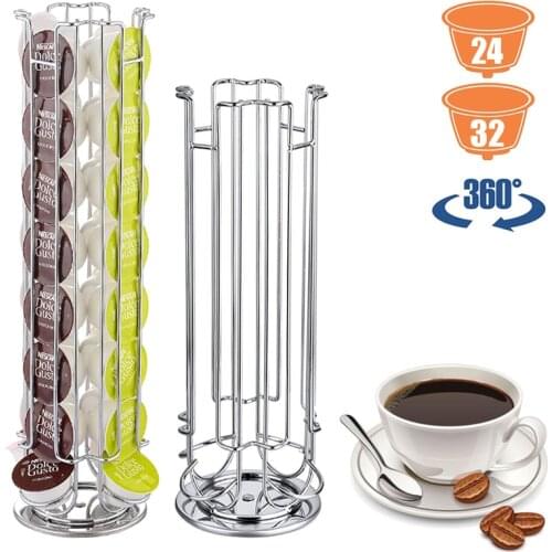 24/32Cups 360 Rotatable Stainless Steel metal Coffee Pod Holder Display Capsule Storage Rack Tool For Dolce Gusto Capsule