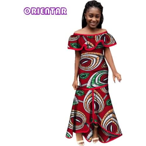 Fashion Women African Dress Slash Neck Long Maxi Dress Bazin Riche African Print Clothing for Women Party Evening Dress WY2781