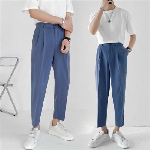 2021 Mens Fashion Trend Solid Color Casual Pants Formal Blue Blazer Suit Pants Office Trousers Pantalon Homme Slim Fit Pants