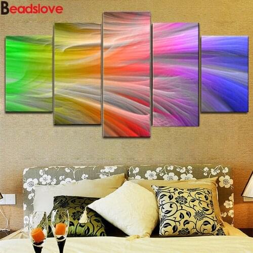 5 Piece 5d diy square round diamond painting abstract line colorful art full drill square embroidery diamond mosaic Home Decor
