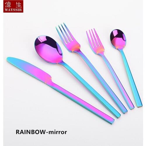 5pcs Stainless Steel Dinner Tableware Knife And Fork Set Mirror Colorful Rainbow Cutlery Spoon Dessert Fork Portable Dinner Set