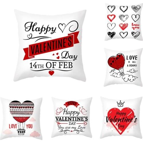 Cushion Cover Heart Prints Pillowcases White Throw Sofa Pillow Covers For Couples Home Decor Valentines Day Supplies 45*45cm/pc
