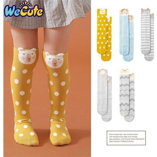 New Kids Knee High Socks Girls Stripes Cotton Cartoon Socks Autumn Winter Baby Long Tube Leg Warm Anti Slip Soft Socks