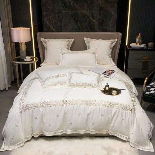New 1000TC Australian Cotton Luxury Bedding Set Stars Embroidery Duvet Cover Flat Sheet Parrure De Lit