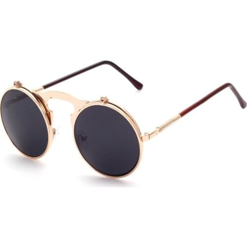 Seemfly Retro Steampunk Sunglasses Men Driving Round Flip Fashion Sun Glass Brand Designer Vintage Spectacles Women Female UV400