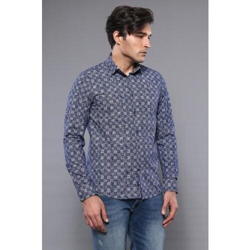 Slim-Fit Patterned Navy Shirt Wessi