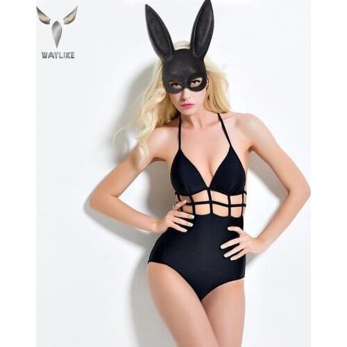 WAYLIKE Halloween Mark Black Women Sexy Rabbit Ears Mask Cute Bunny Long Ears Bondage Mask Halloween Masquerade Party