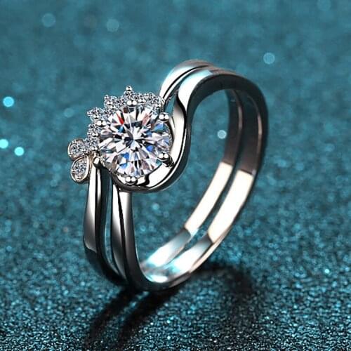 Silver 0.8 Carat Excellent Cut Diamond Test Passed D Color Good Clarity Moissanite Ring Set Silver 925 Jewelry Female Wedding