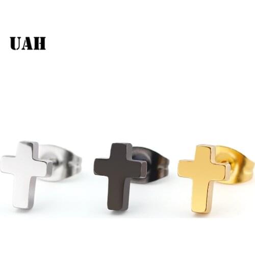 UAH Punk Korean Earrings Cross Stainless Steel Earrings Cross Stud Earrings Women Jewelry Studs Small Earrings oorbellen
