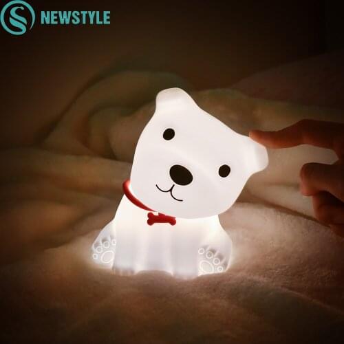 Cute Dog LED Night Light Colorful Touch Sensor USB Charging Silicone Baby Bedroom Sleep Lamp For Children Kid Holiday Gift