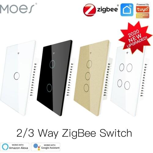 Tuya ZigBee Wall Touch Smart Light Switch With Neutral/No Neutral,No Capacitor Smart Life/Tuya Works with Alexa,Google 2/3 Way