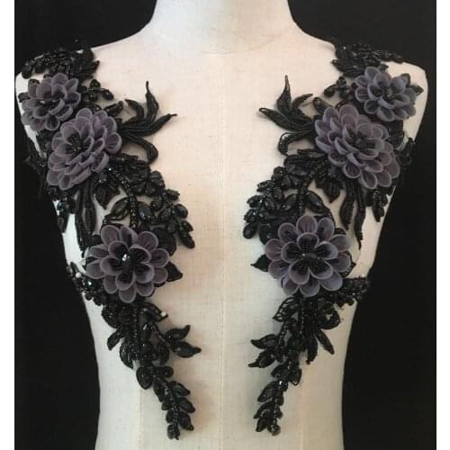 Stock 1piece/bag Black high - end beaded 3d beaded dress chest decoration for wedding evening dress design KC55