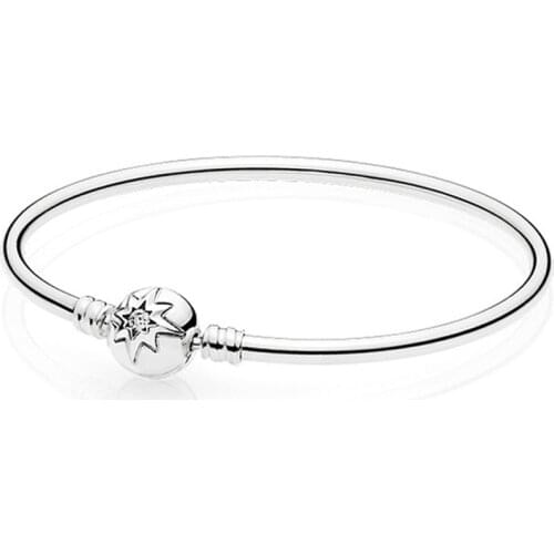 Original 925 Sterling Silver Bangle Starry Sky Clasp Crystal Snake Basic pandora Bracelet Fit Women Bead Charm DIY Jewelry