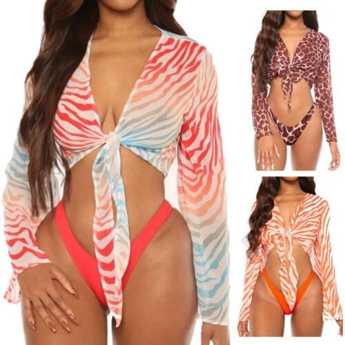 Womens 3Pcs Brazilian Bikini Halter Micro Swimsuit with Tie Front Mesh Cover Ups
