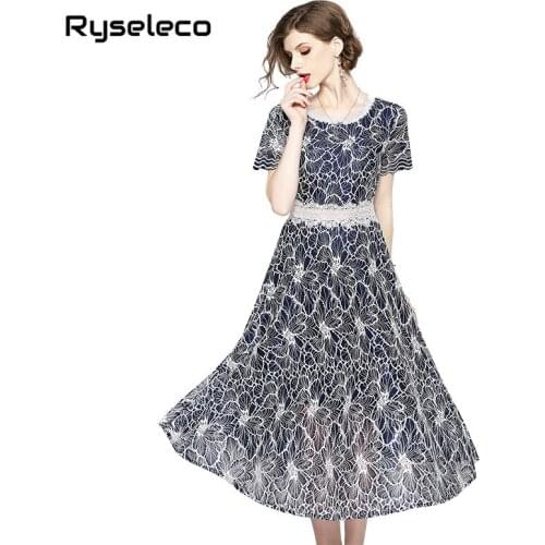 Summer Work Party Lace Dress Hollow Out Floral Crochet Women High Quality Casual Red Long Maxi Dress A-line Swing Beach Vestidos