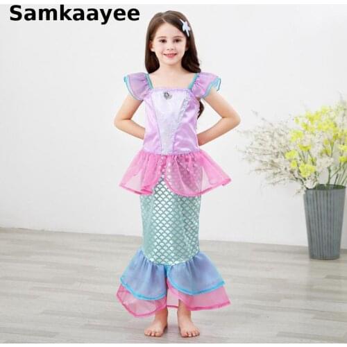 4-13y Girls Dress Summer Children Halloween Costume Kids Mermaid Dresses Princess Birthday Party Clothing Carnival Clothes Y33