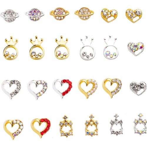 10Pcs Luxury 3D Rhinestones For Nails Plant Crown Heart Nail Art Crystal Rhinestones Alloy Charms Jewelry For DIY 3D Craft