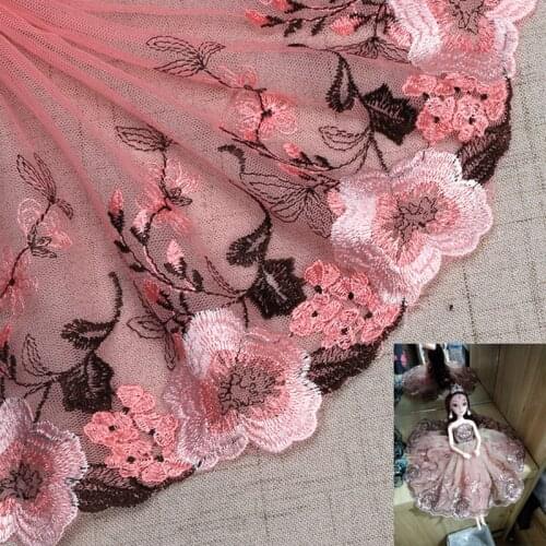 16Yards Embroidery Lace Trim Pink Ribbon Fabric Guipure DIY Trims Sewing Accessories Doll Dress Free Shipping