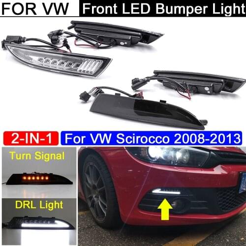 2Pcs Clear/Smoked 2-in-1 Front LED Bumper Light Dynamic Amber Turn Signal Light White DRL Position Lights For VW Scirocco 08-13