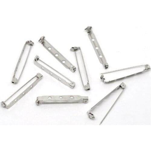 20Pcs Back Pins for Brooches Silver Tone DIY Safety Pins 3 Holes Sewing Crafts Making Findings 39x5mm