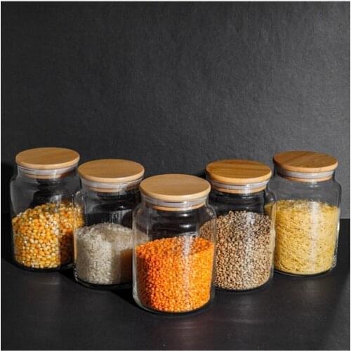 6 Pcs Bamboo Lid Jar -Glass Jar for Spices 800ml