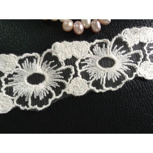 Free shipping Fashion 4cm wide white cotton embroidered lace trimmings,,XERY188b
