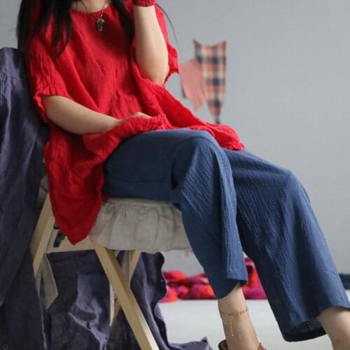 Women Loose Cotton Linen Elastic Waist Pants Ladies Vintage Solid Color Pants Female Retro Trousers 2020 Summer