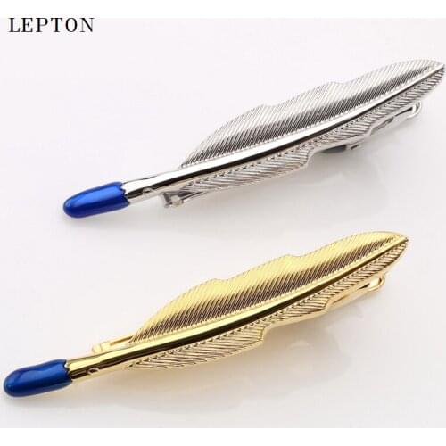 Hot Sale Feather Design Tie Clips For Mens Lepton Top Quality Metal Feather Tie Bar Wedding Part Slim Tie Clip For Men With Box